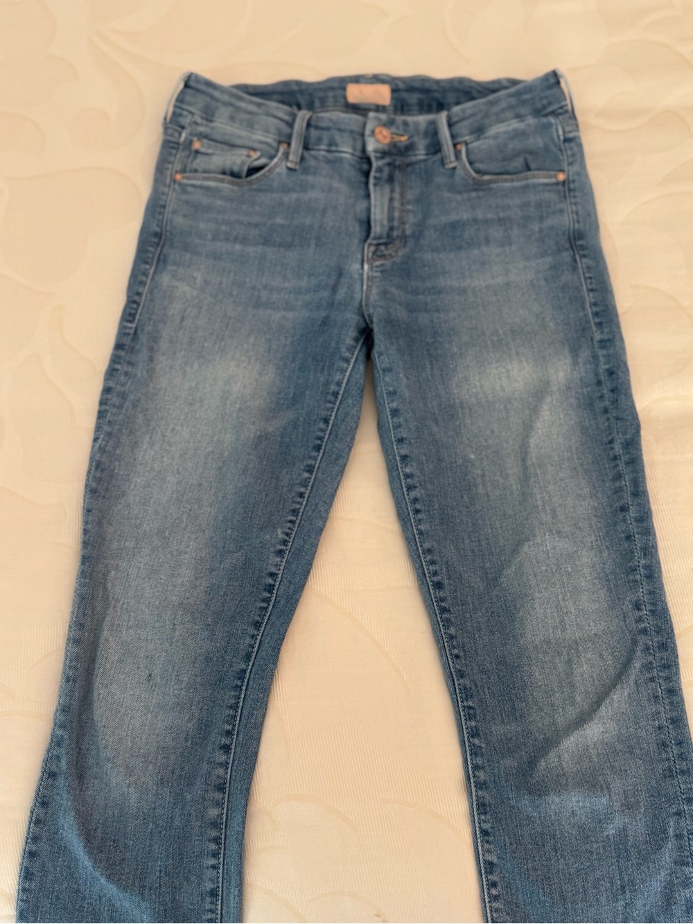 MOTHER Skinny Jeans in Faded Blue Denim